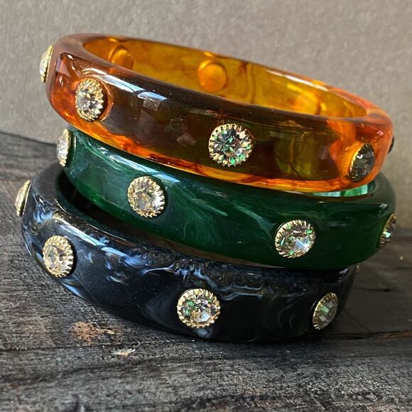 NEW Rhinestone Acrylic Bangle Bracelet Set - Picture 11 of 15